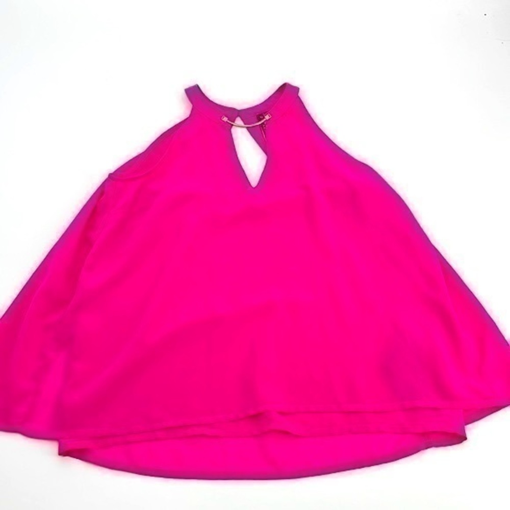 UEC Guess hot pink halter neck flowy blouse XXS/ 00 gold detail at neckline